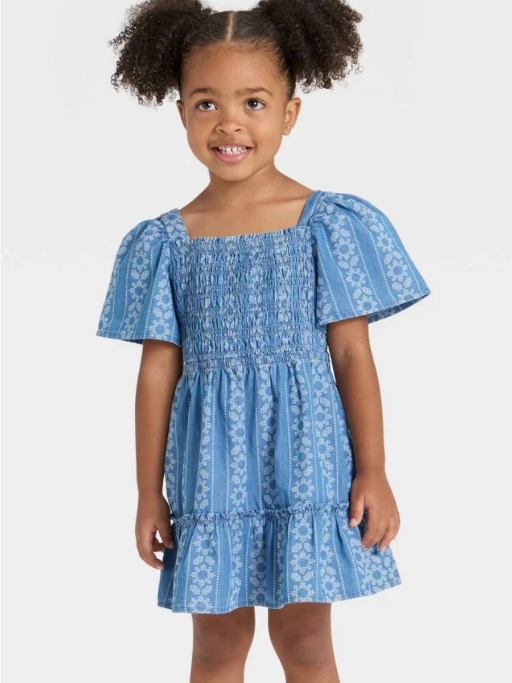 Blue Smocked Tiered Girls' Dress